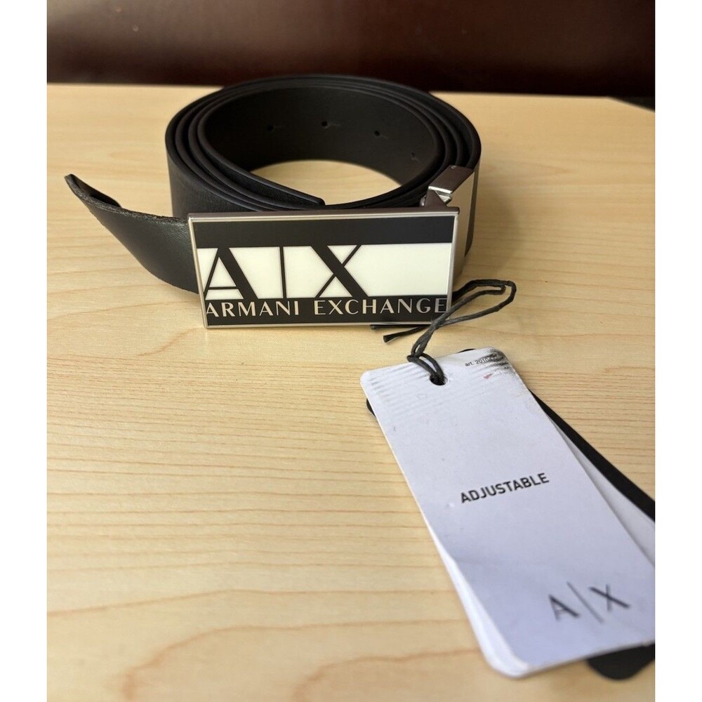 Armani Exchange A/X Black White Contrast One Size Adjustable Men’s Leather Belt